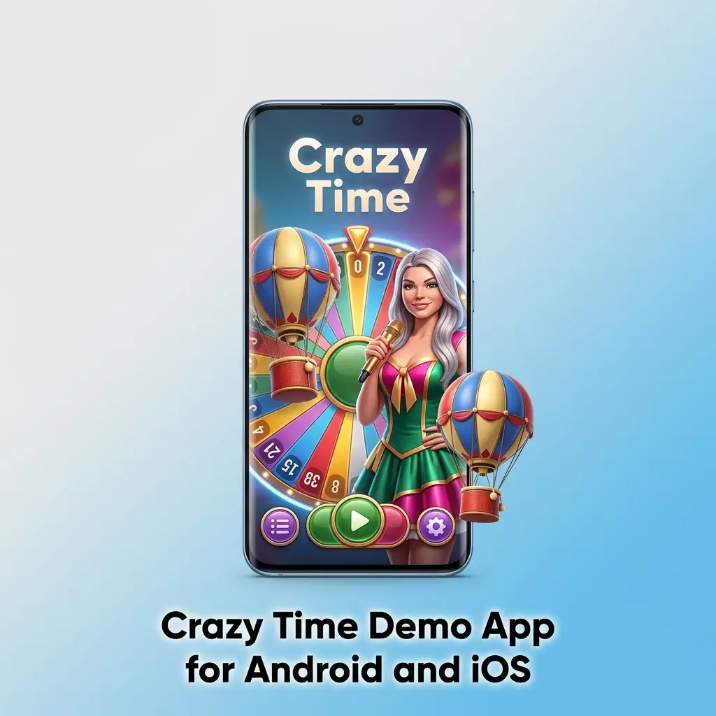 Crazy Time demo app interface displayed on Android and iOS mobile devices for casino gameplay practice