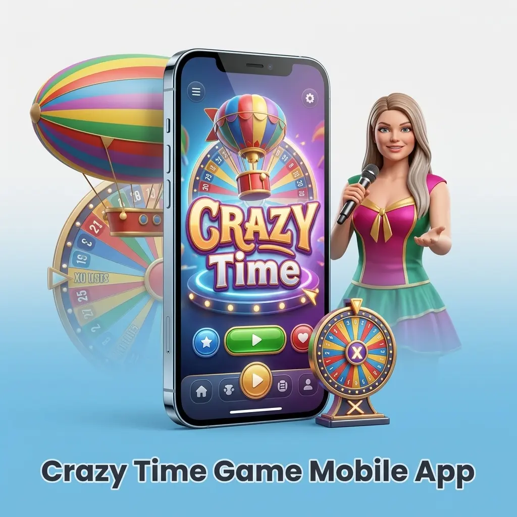 Crazy Time mobile app interface on smartphone showing live game show betting options for Android and iOS casino players