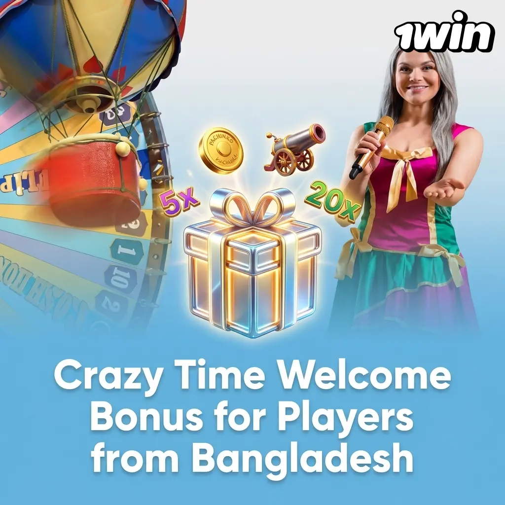 1win Crazy Time welcome bonus Bangladesh – 500% across 4 deposits starting from 300 BDT