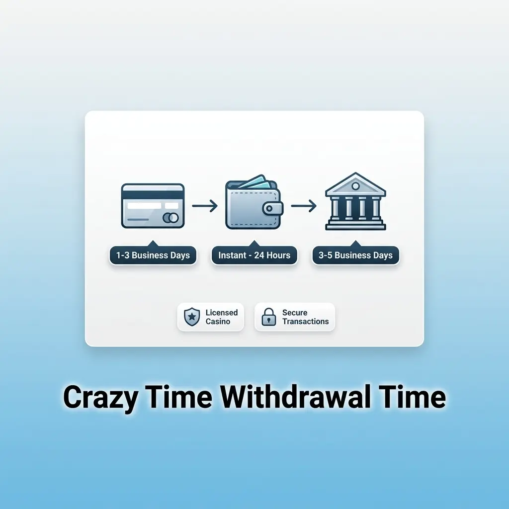 Crazy Time withdrawal times by payment method including bKash, crypto, Skrill, cards, and bank transfer