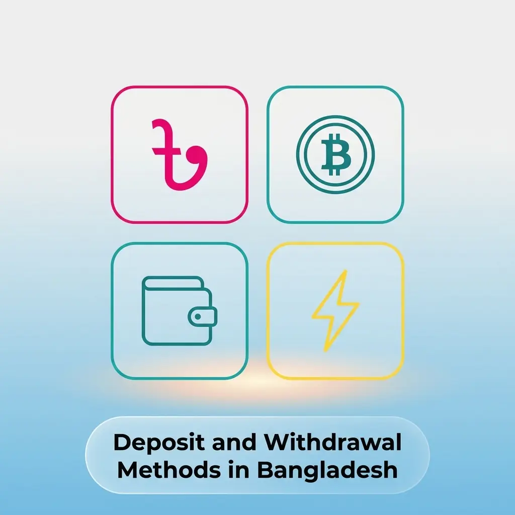 Bangladeshi casino deposit and withdrawal methods including bKash, Nagad, Rocket, Visa, Mastercard, and cryptocurrencies