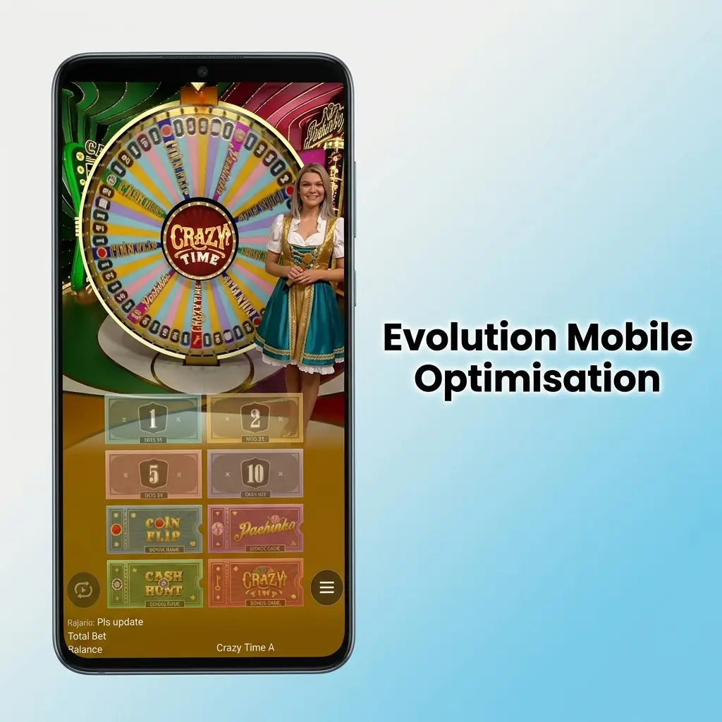 Evolution mobile optimisation showing HTML5 live casino games on Android and iOS with adaptive streaming for Bangladesh players