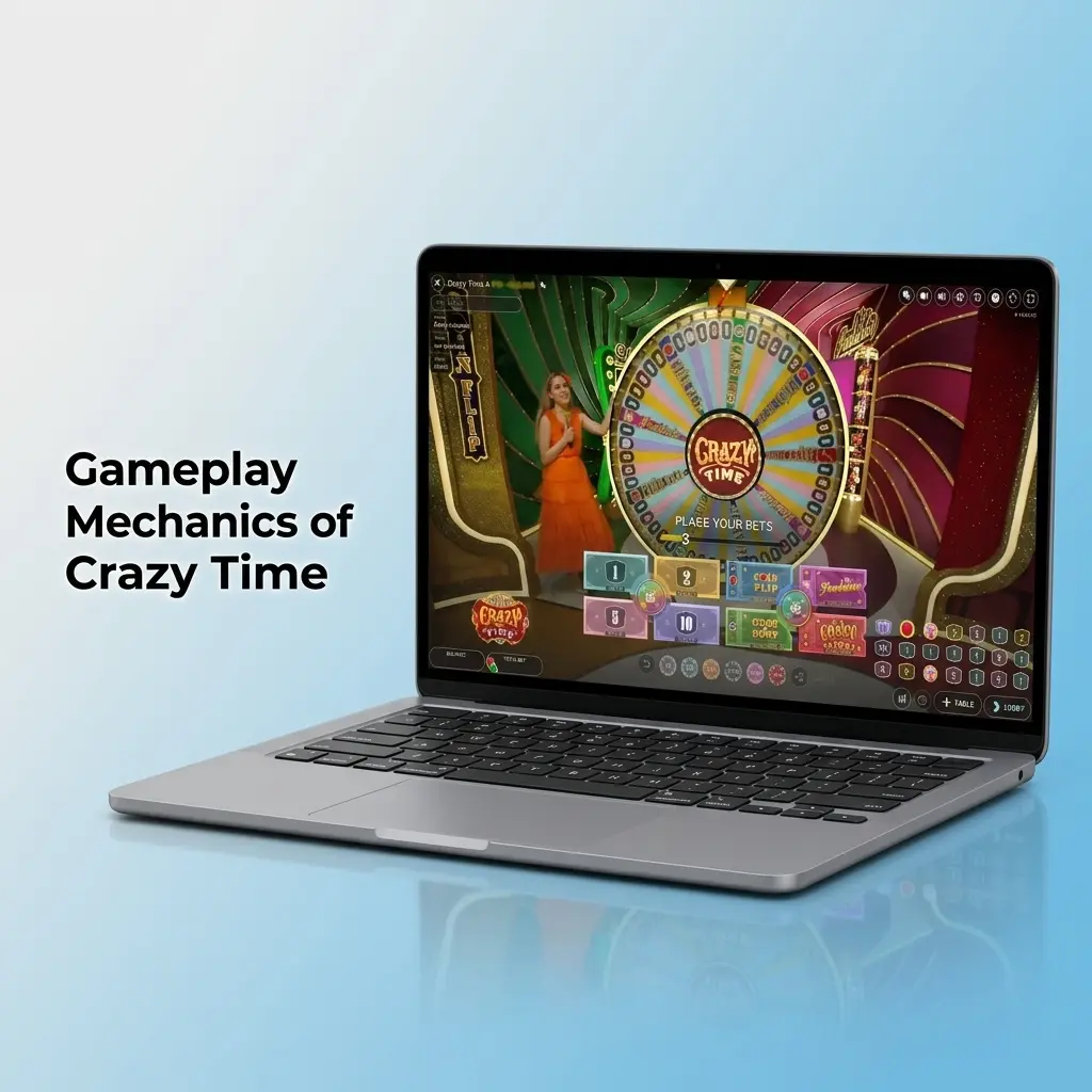 Crazy Time game wheel with 54 segments showing numbers and bonus games like Cash Hunt and Pachinko