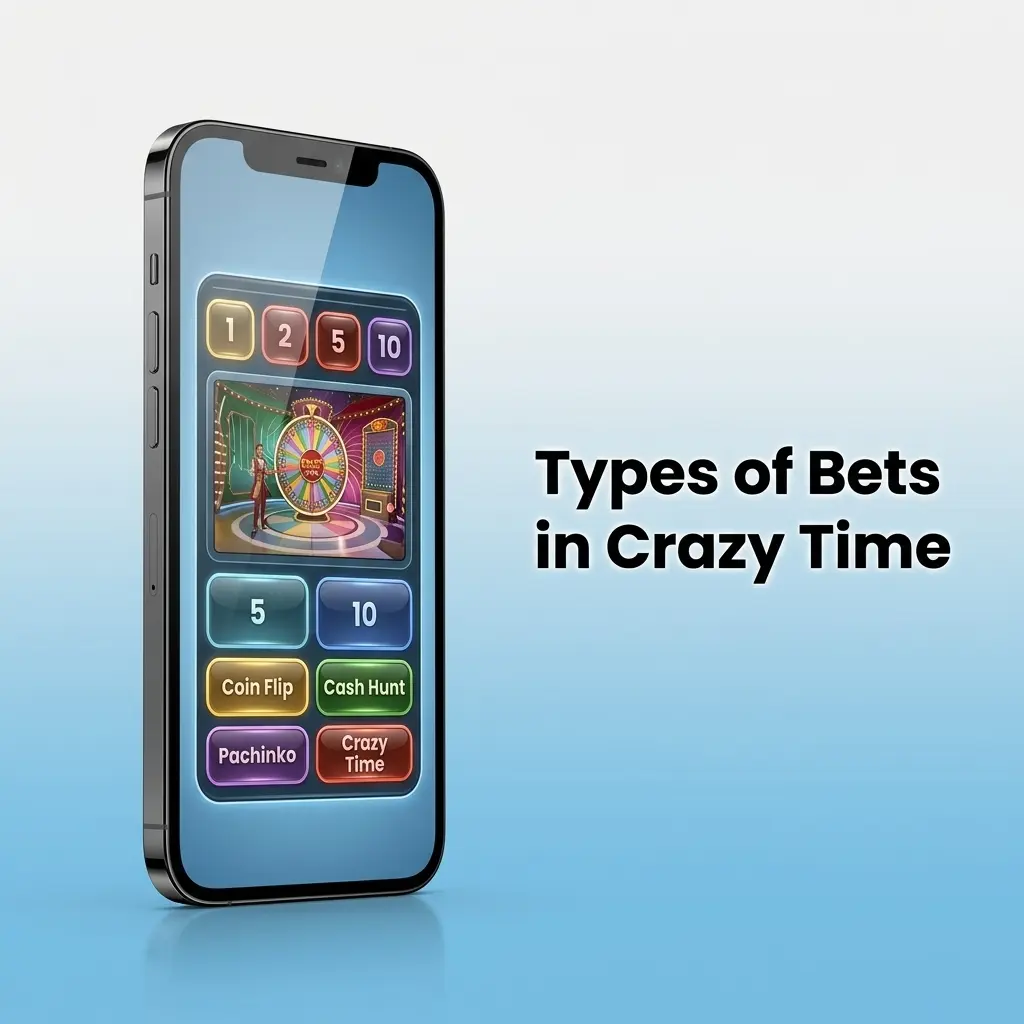 Crazy Time bet types including single segment, multi-segment, bonus rounds, and auto-bet options explained