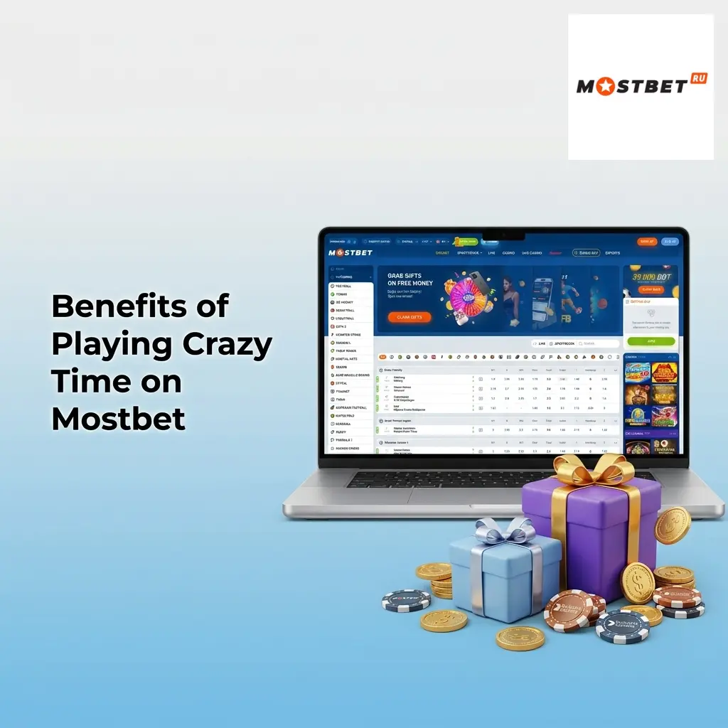 Benefits of playing Crazy Time on Mostbet including live stats, 96.08% RTP, low BDT 10 minimum bet, and secure platform